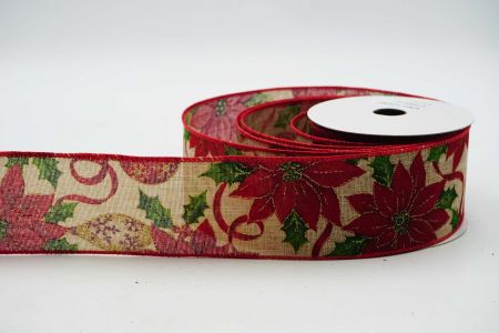 Poinsettia Flower Wired Ribbon_KF7228GC-14-7_natural